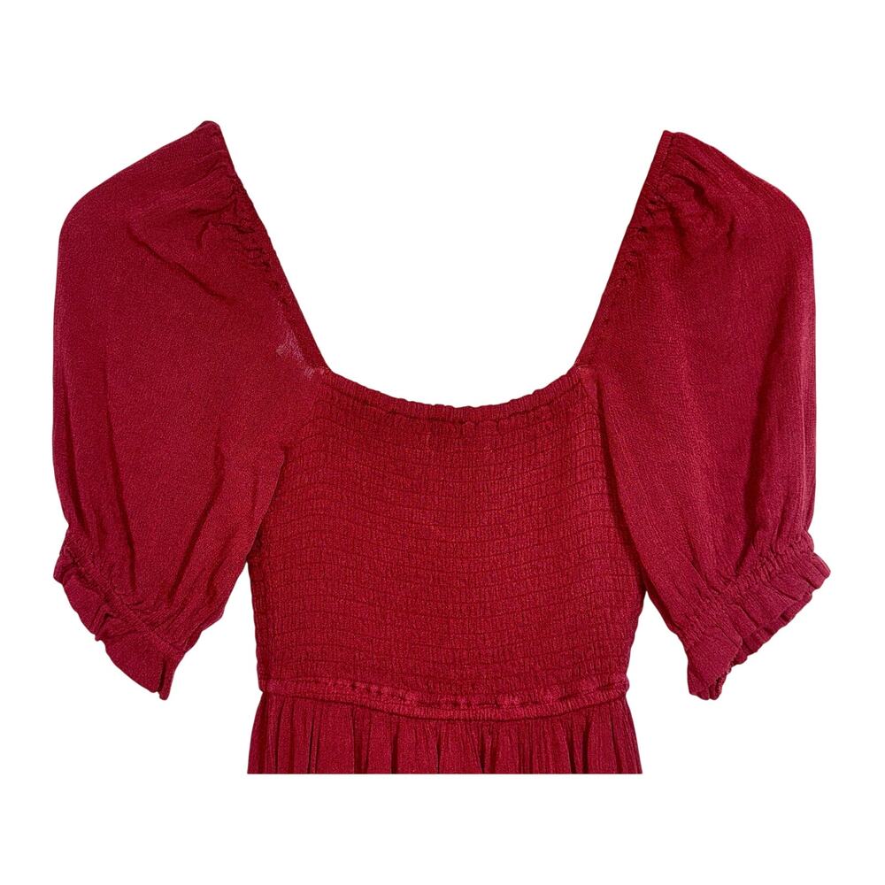 Abercrombie & Fitch Burgundy Red Smocked Puff Sleeve Slit Maxi Dress Size XS - Picture 7 of 12
